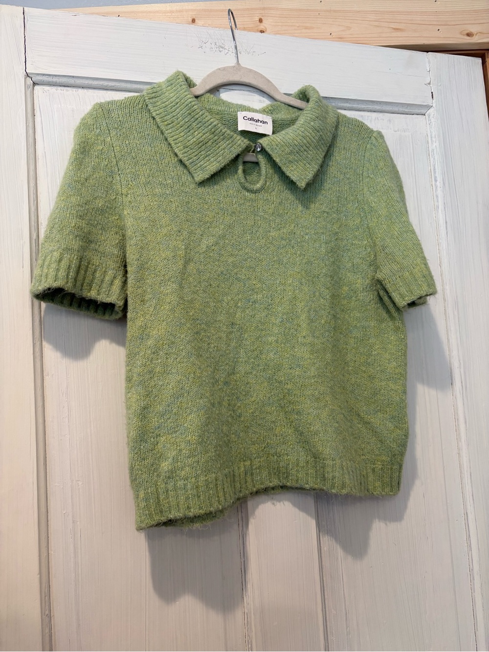 Callahan Light Green Short Sleeve Collared Knit Top